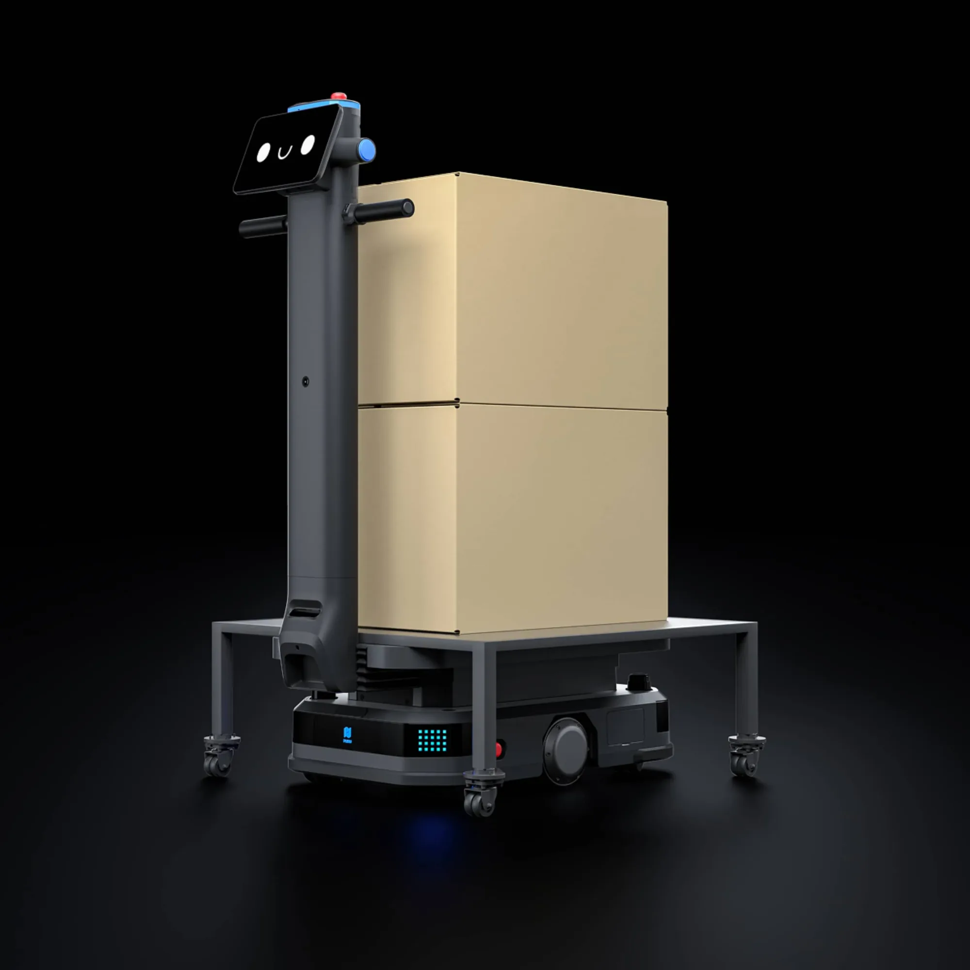 Pudu T600 vertical con dos cajas sobre un bastidor de carga